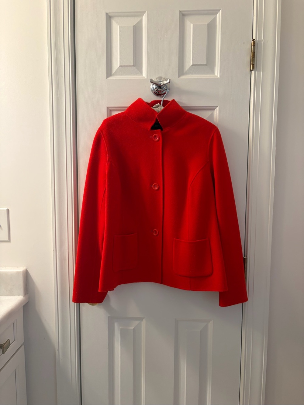 Talbots Vibrant Red Button-Front Pea Coat